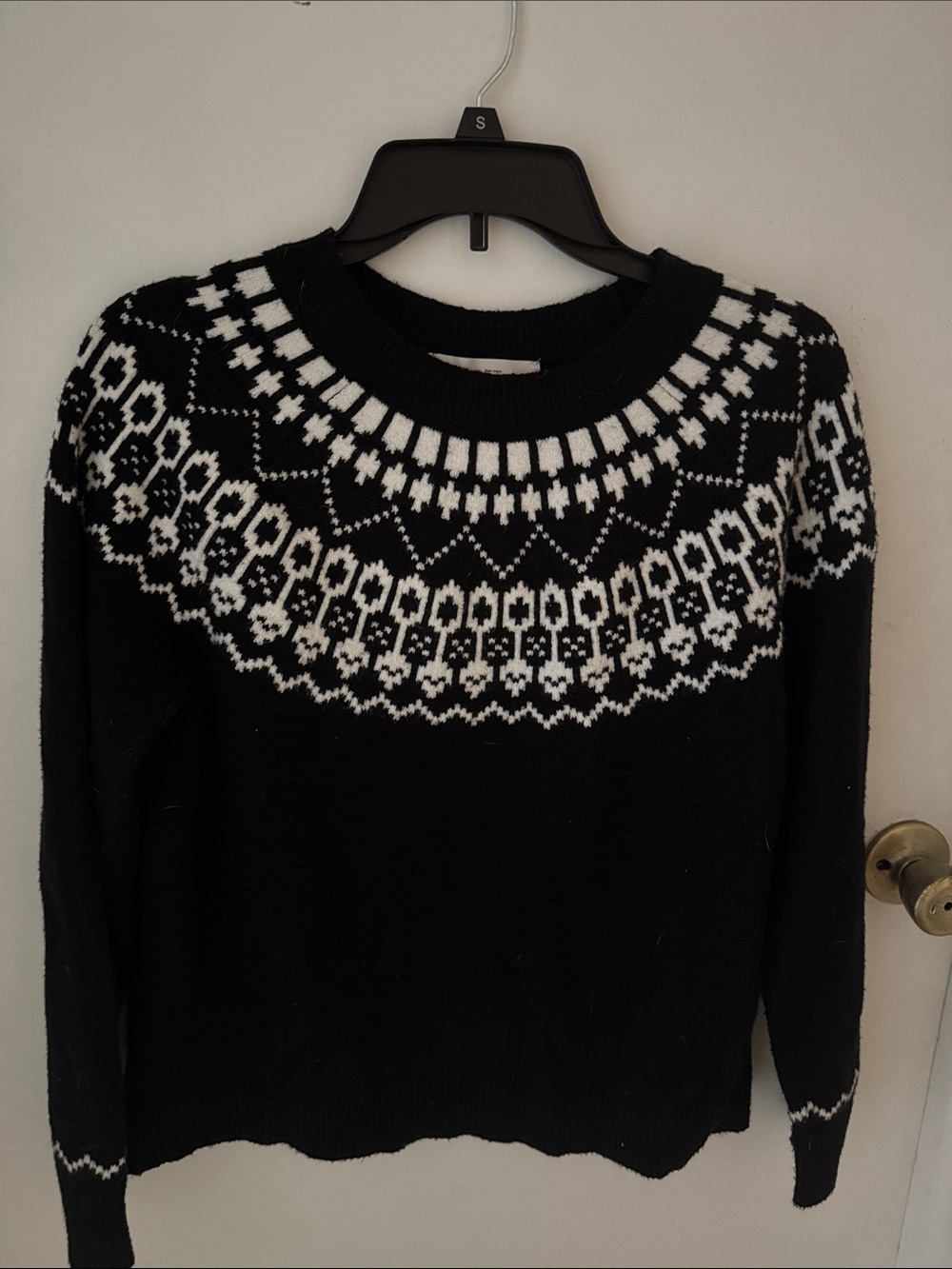 LOFT Black & White Fair Isle Crewneck Sweater